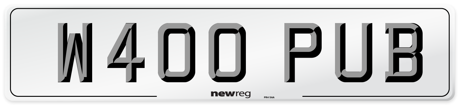 W400 PUB Number Plate from New Reg